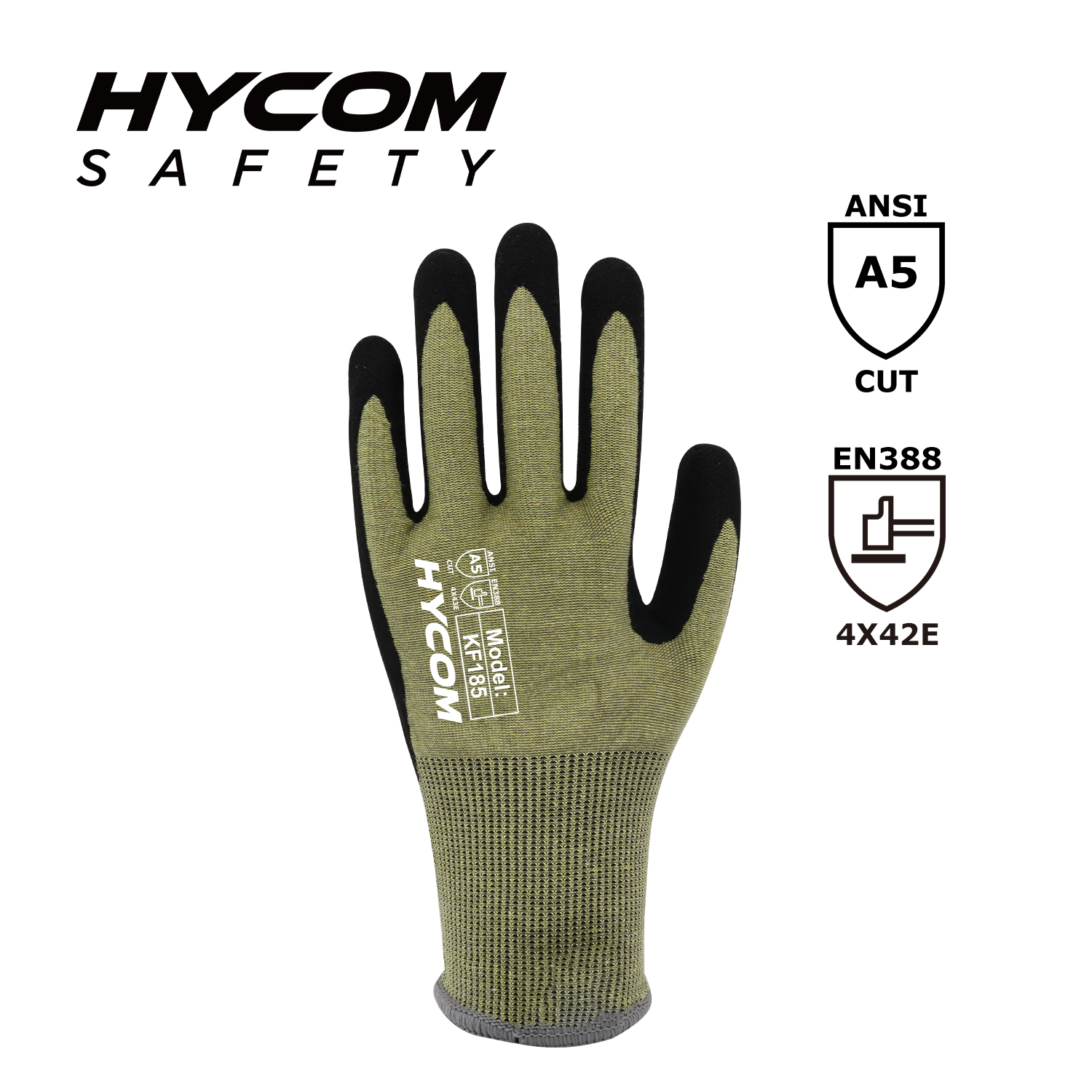 HYCOM Guante resistente a cortes Kevlar 18G ANSI 5 recubierto con guantes PPE de nitrilo arenoso para la industria