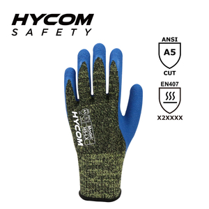 HYCOM Contacto de aramida 10G, alta temperatura, 250 °C/480 F, resistente a cortes con guante de látex arrugado