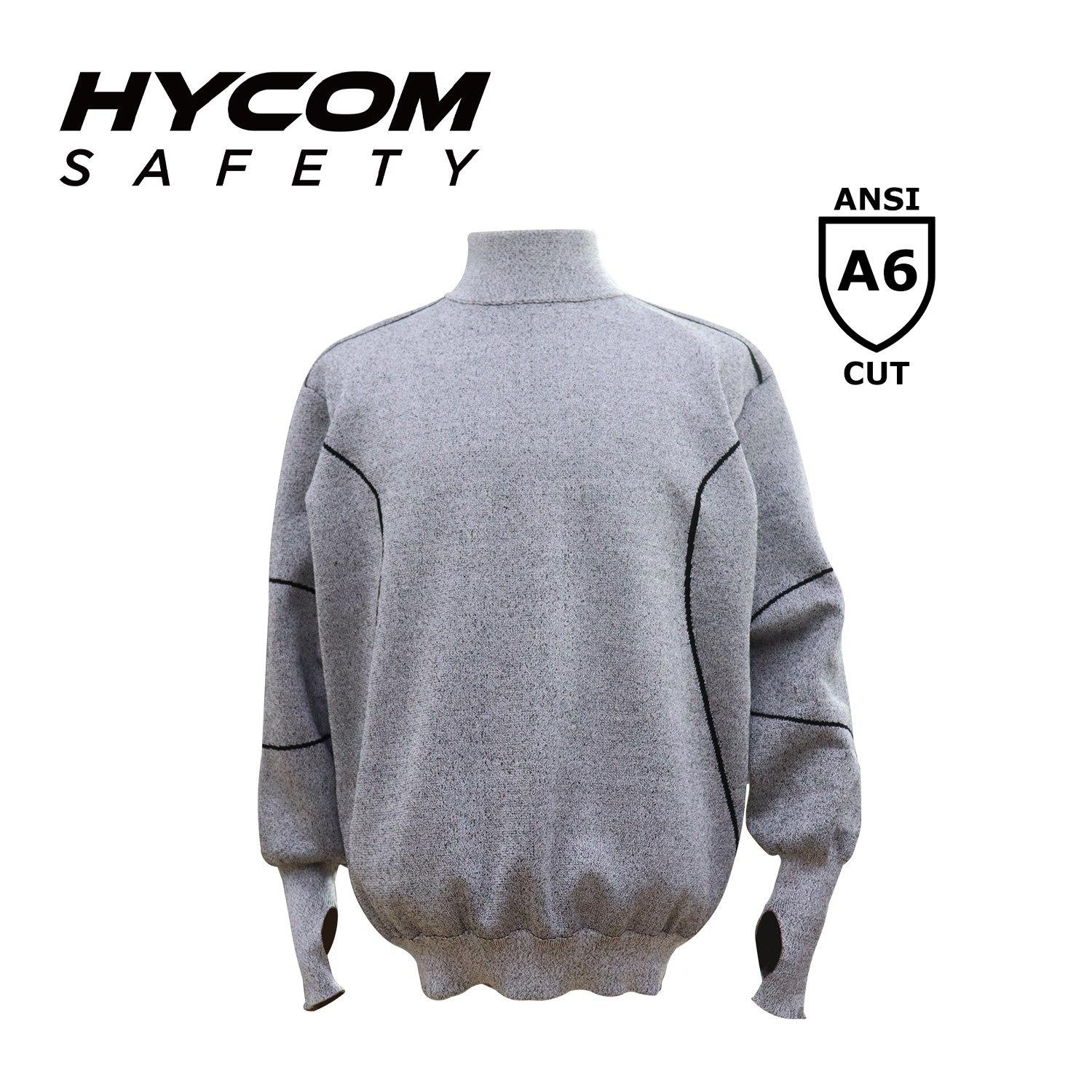 HYCOM Ropa gris ANSI 6 resistente a cortes con orificio para el pulgar Ropa de protección de la palma PPE