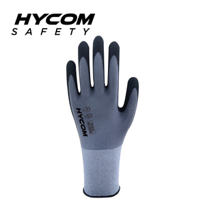 HYCOM Guante de licra de nailon de calibre fino de 15G con revestimiento de nitrilo Sandy en la palma Guante de trabajo táctil para pantalla