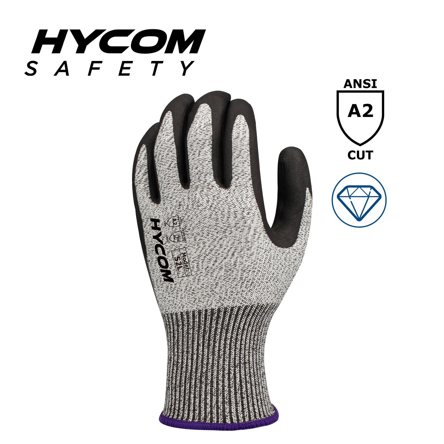 HYCOM Guantes de trabajo 13G ANSI 2, sin acero, sin vidrio, resistentes a cortes y con revestimiento de espuma de nitrilo en la palma