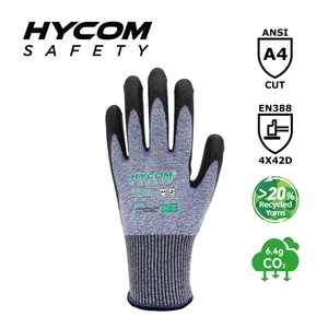 HYCOM Guante flexible resistente a cortes 13G ANSI 4 GRS recubierto con PU Guantes de trabajo respetuosos con el medio ambiente