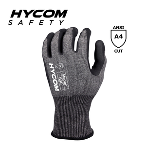 HYCOM Guante resistente a cortes ANSI 4 18G resistente a cortes con guantes de seguridad de espuma de nitrilo HPPE