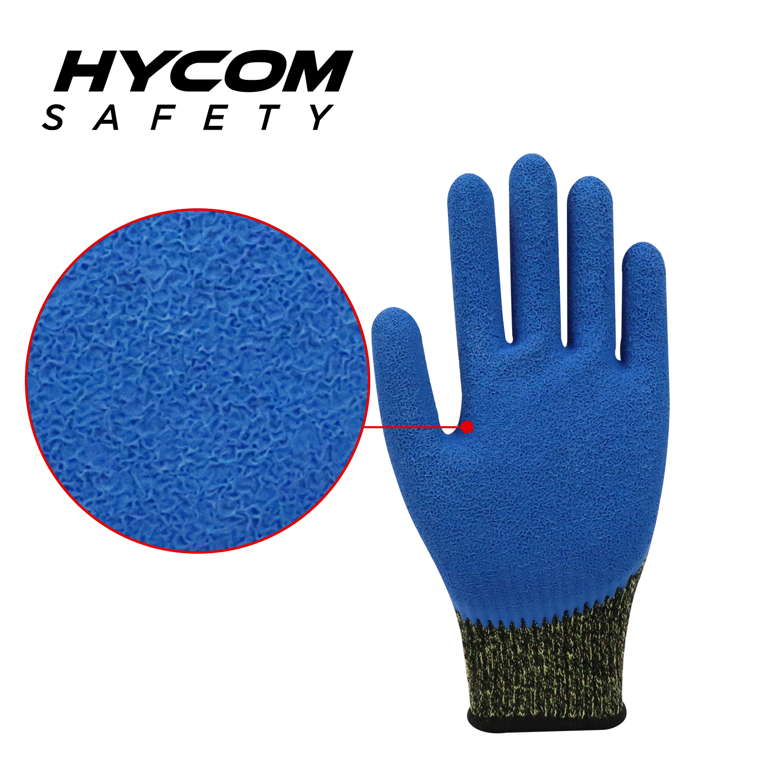 HYCOM Contacto de aramida 10G, alta temperatura, 250 °C/480 F, resistente a cortes con guante de látex arrugado