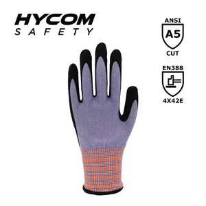 HYCOM Guante ligero resistente a cortes 13G ANSI 5 recubierto con guantes de trabajo de enfriamiento instantáneo de PU
