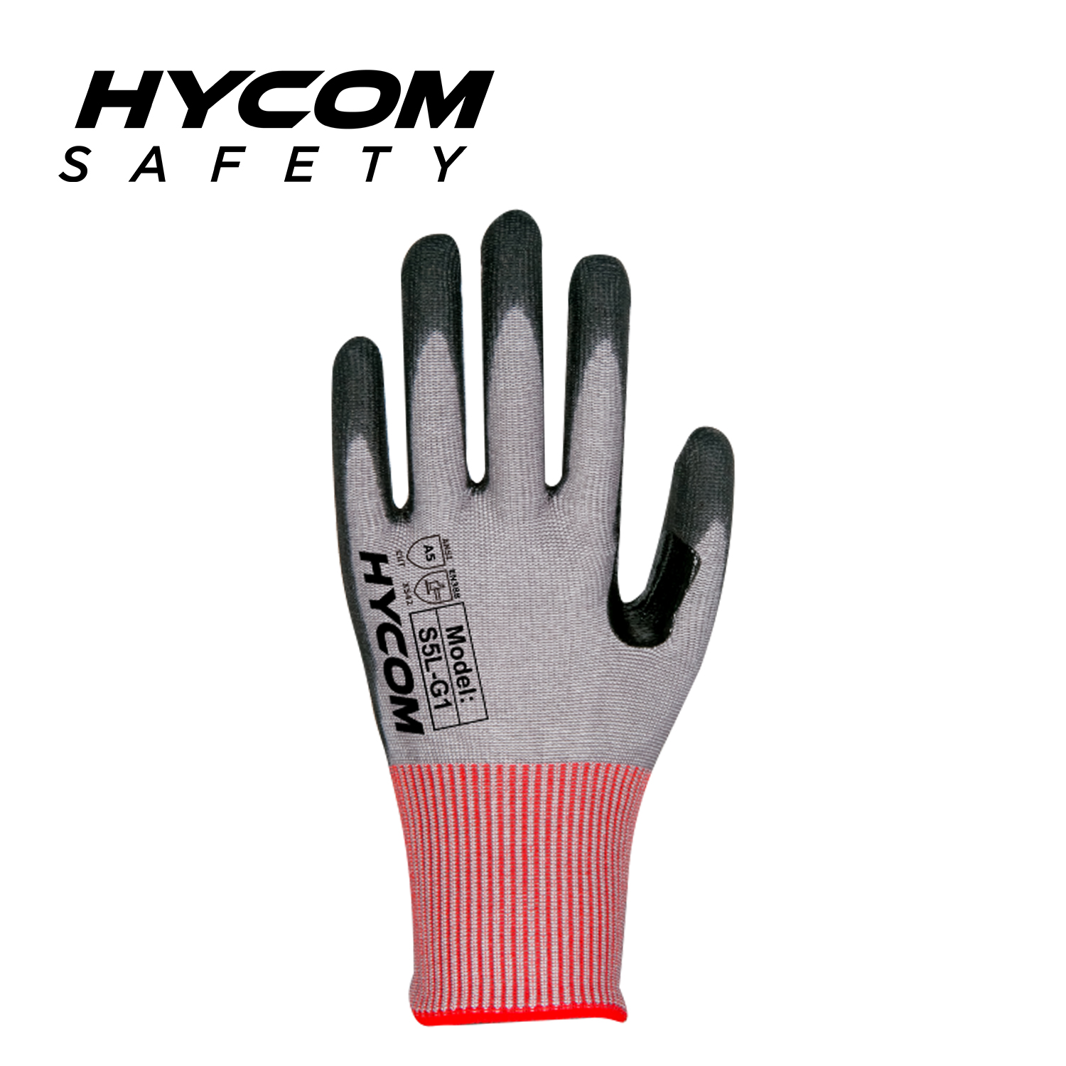 HYCOM 13G Nivel de corte 5 ANSI 5 Guantes resistentes a cortes reforzados en la entrepierna del pulgar Recubiertos con guantes de trabajo de PU