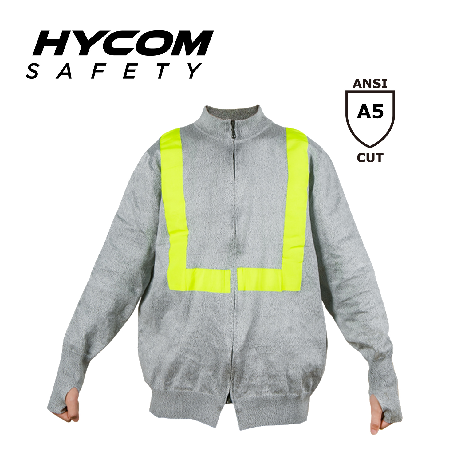 HYCOM ANSI 5 Chaqueta con cremallera resistente a los cortes con cinta reflectante de alta visibilidad y ropa de protección personal con orificio para el pulgar