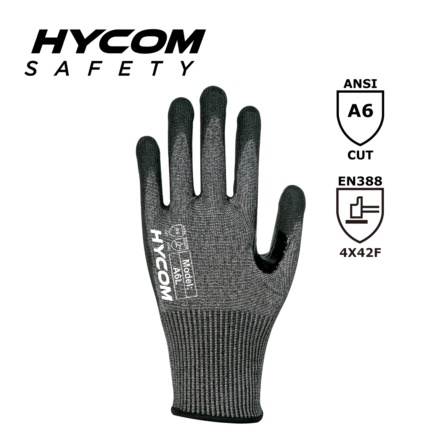 HYCOM Guante resistente a cortes ANSI 6 13G con revestimiento de nitrilo en la palma Guantes PPE