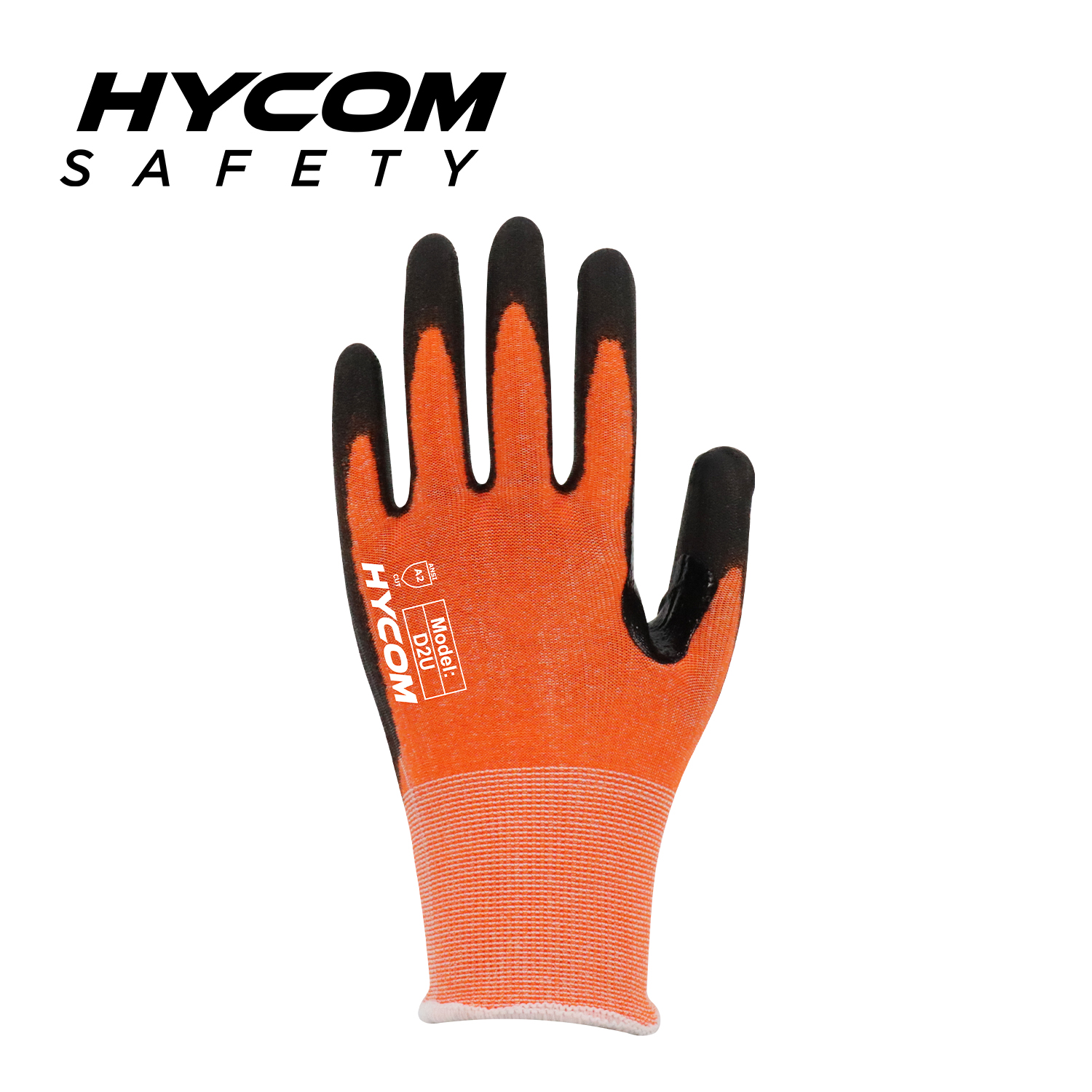 HYCOM 18G ANSI 2 EPI Guante Sin acero Sin vidrio Guante resistente a cortes con refuerzo de revestimiento de poliuretano en la palma en la entrepierna del pulgar